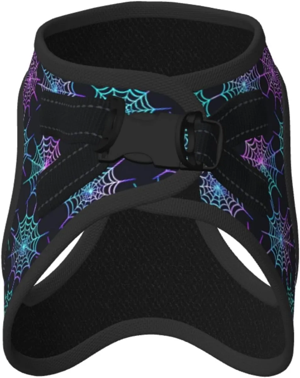 Glow Neon Spiderweb Small Reflective Pet Harness Vest with Leash Escape Proof Dog Harness Large