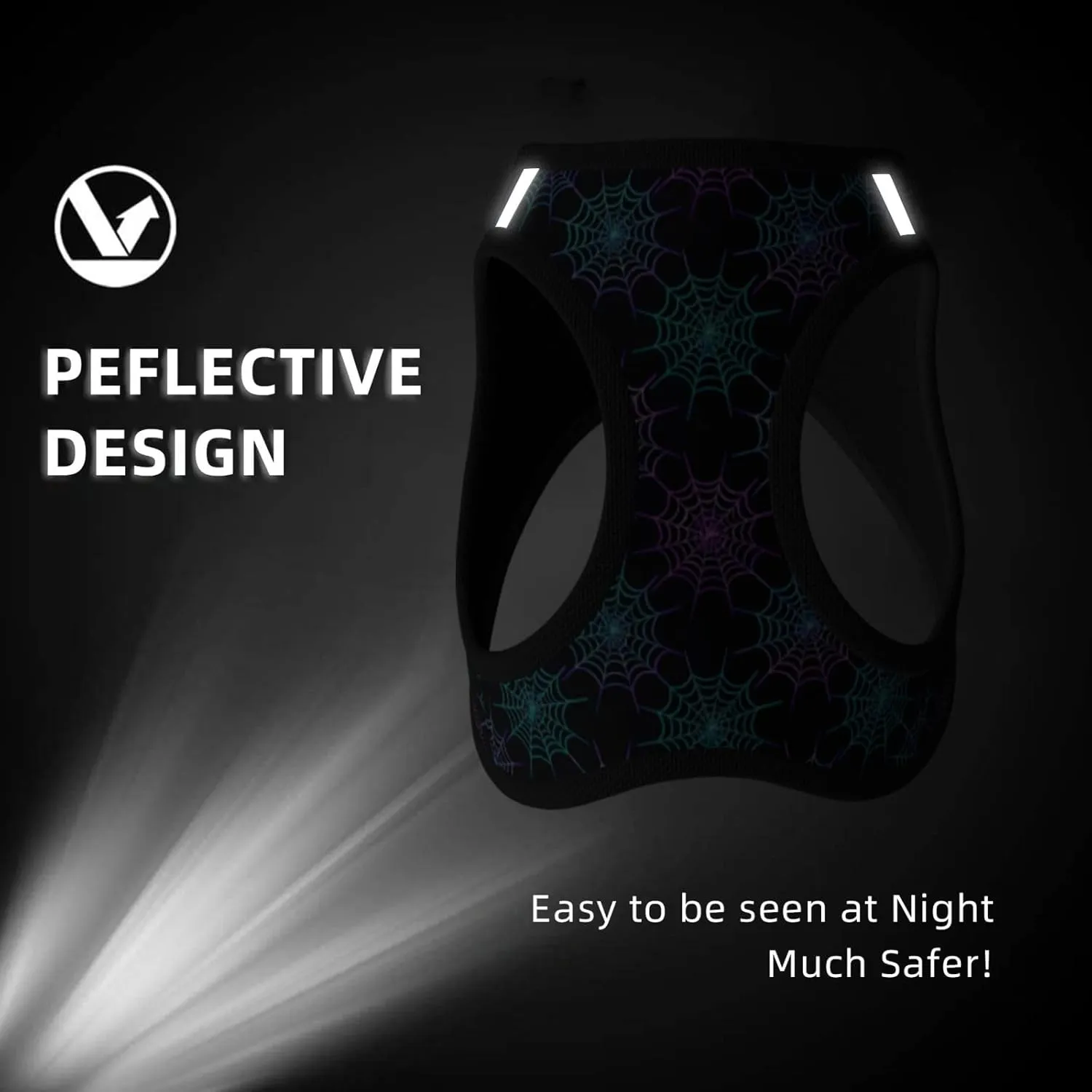 Glow Neon Spiderweb Small Reflective Pet Harness Vest with Leash Escape Proof Dog Harness Large