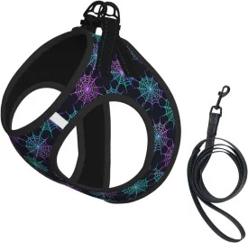 Glow Neon Spiderweb Small Reflective Pet Harness Vest with Leash Escape Proof Dog Harness Large