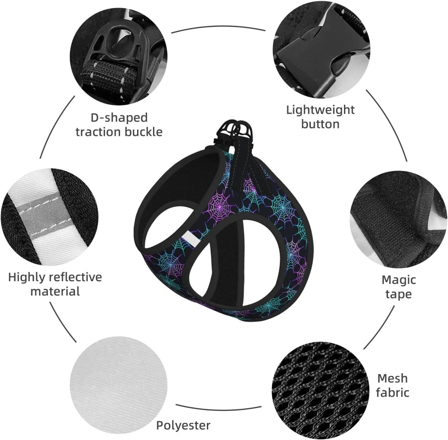 Glow Neon Spiderweb Small Reflective Pet Harness Vest with Leash Escape Proof Dog Harness Large