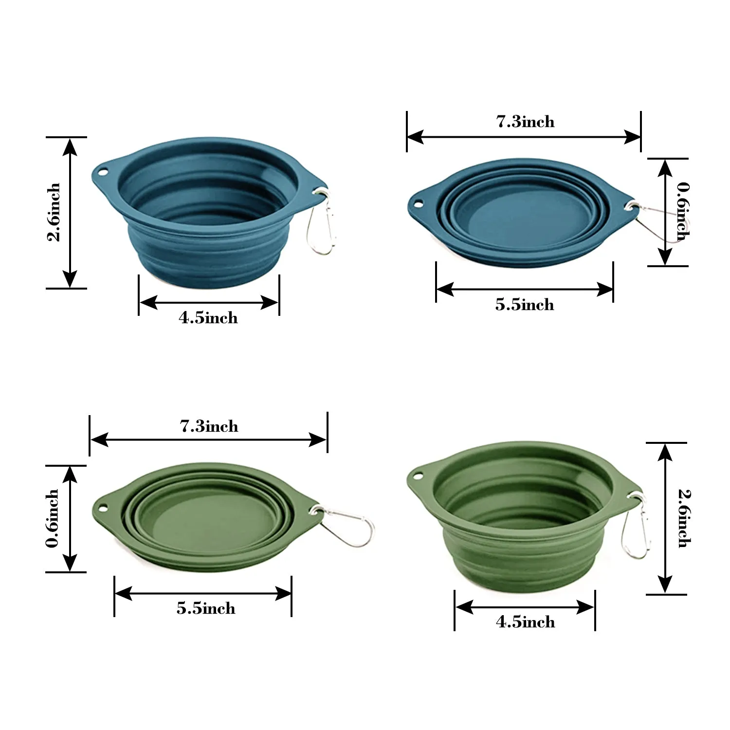 GOOPAWS 2 Pack Silicone Non-Skid Travel Dog and Cat Bowl, Blue&Green