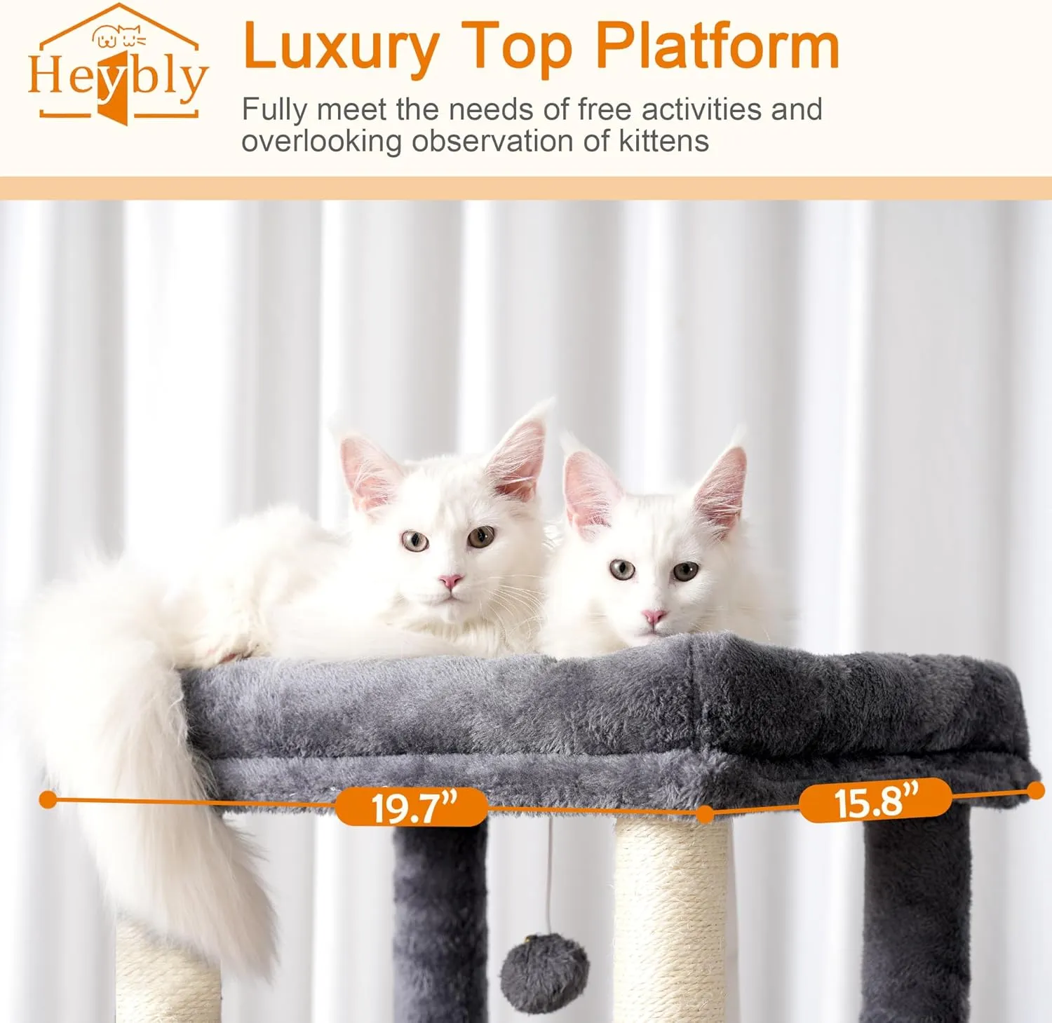 Heybly Cat Tree for Indoor Cats Large Adult with Big Platform, 68.1-inch Tall Cat Tower with Sisal-Covered Scratching Posts, Multi-Level Cat Condo Furniture with Hammocks, Smoky Gray HCT035G
