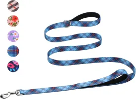 Hikiko 6 Ft Dog Leash, Padded Double Handle Leashes for Medium Large Dogs, Soft Traffic Handles Lead for Walking (Blue Plaid)