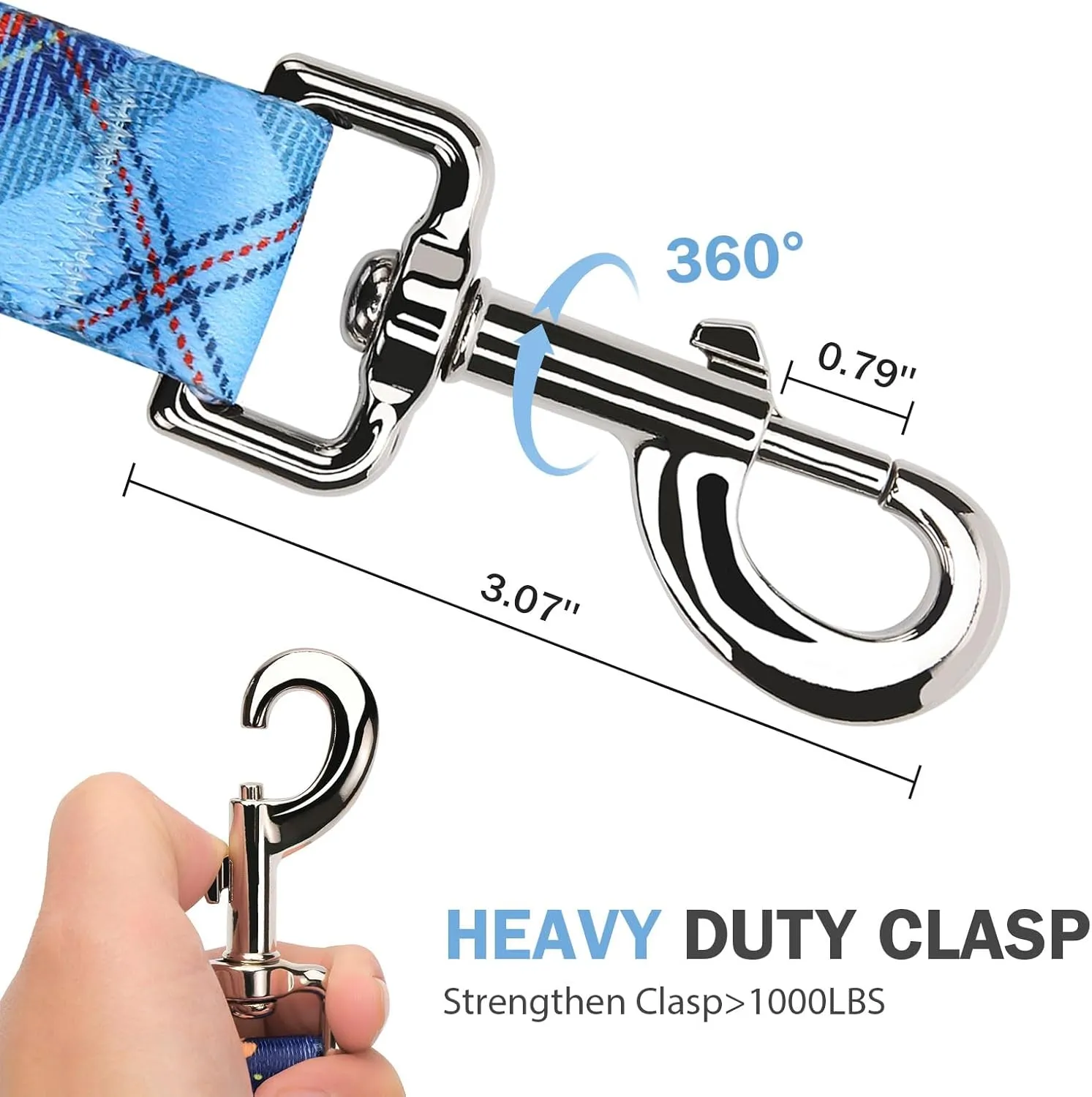 Hikiko 6 Ft Dog Leash, Padded Double Handle Leashes for Medium Large Dogs, Soft Traffic Handles Lead for Walking (Blue Plaid)