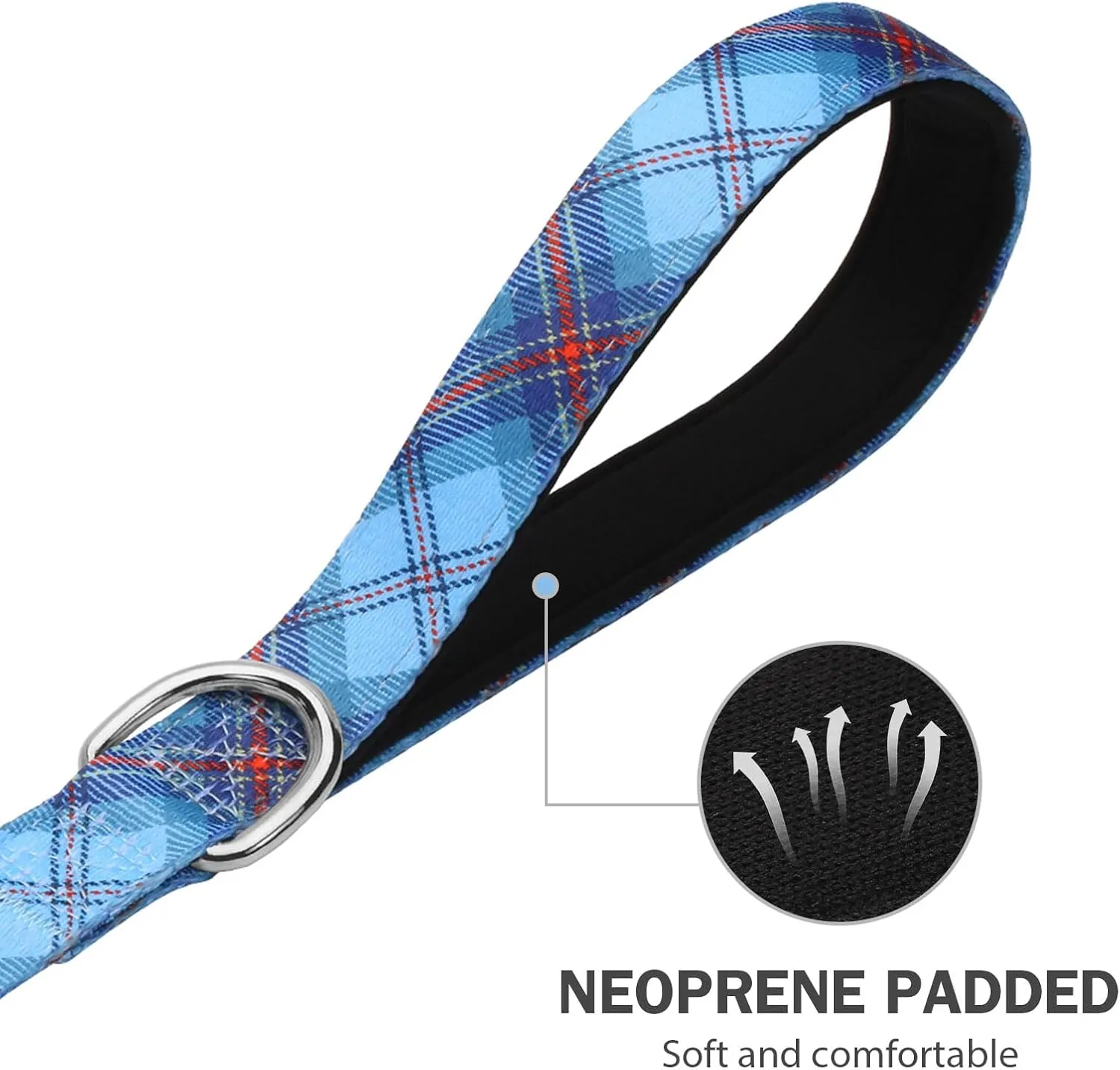Hikiko 6 Ft Dog Leash, Padded Double Handle Leashes for Medium Large Dogs, Soft Traffic Handles Lead for Walking (Blue Plaid)