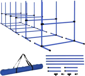 Kaimei 6 Piece Dog Agility Training Equipment Set - Adjustable Height Jumps, Displacing Top Bar, Portable Carrying Bag - Blue