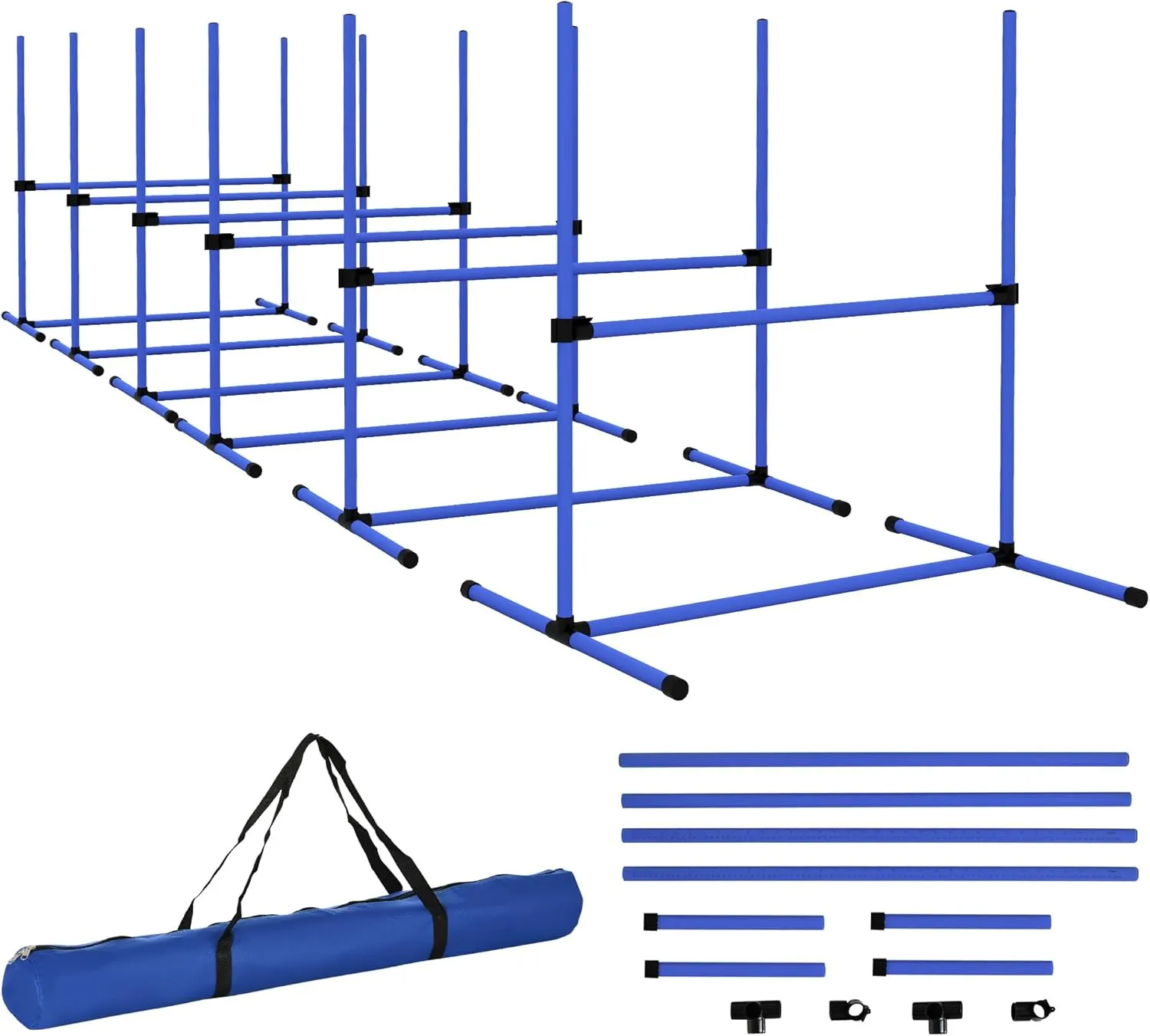 Kaimei 6 Piece Dog Agility Training Equipment Set - Adjustable Height Jumps, Displacing Top Bar, Portable Carrying Bag - Blue