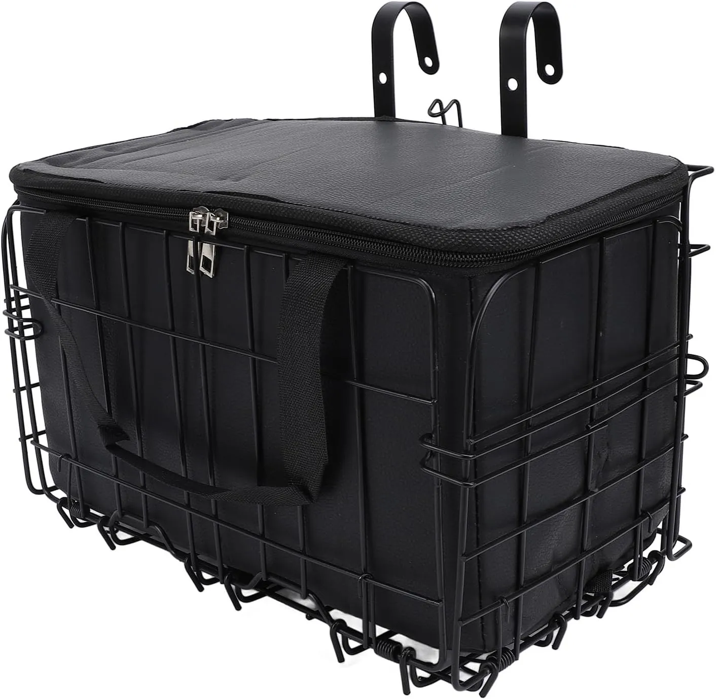 Large Load Capacity Iron Front Basket with Removable Liner Bag for Carrying Pets and Groceries Black