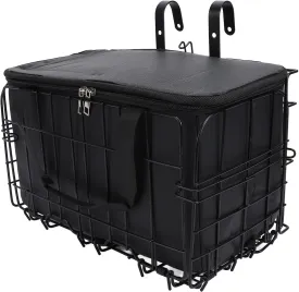 Large Load Capacity Iron Front Basket with Removable Liner Bag for Carrying Pets and Groceries Black
