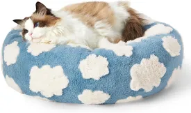 Lesure Donut Cat Beds for Indoor Cats - Small Round Dog Bed for Calming Pets with Washable Cover, Cute Modern Puppy Beds with Jacquard Shaggy Plush & Anti Slip Bottom, 20 Inch, Blue
