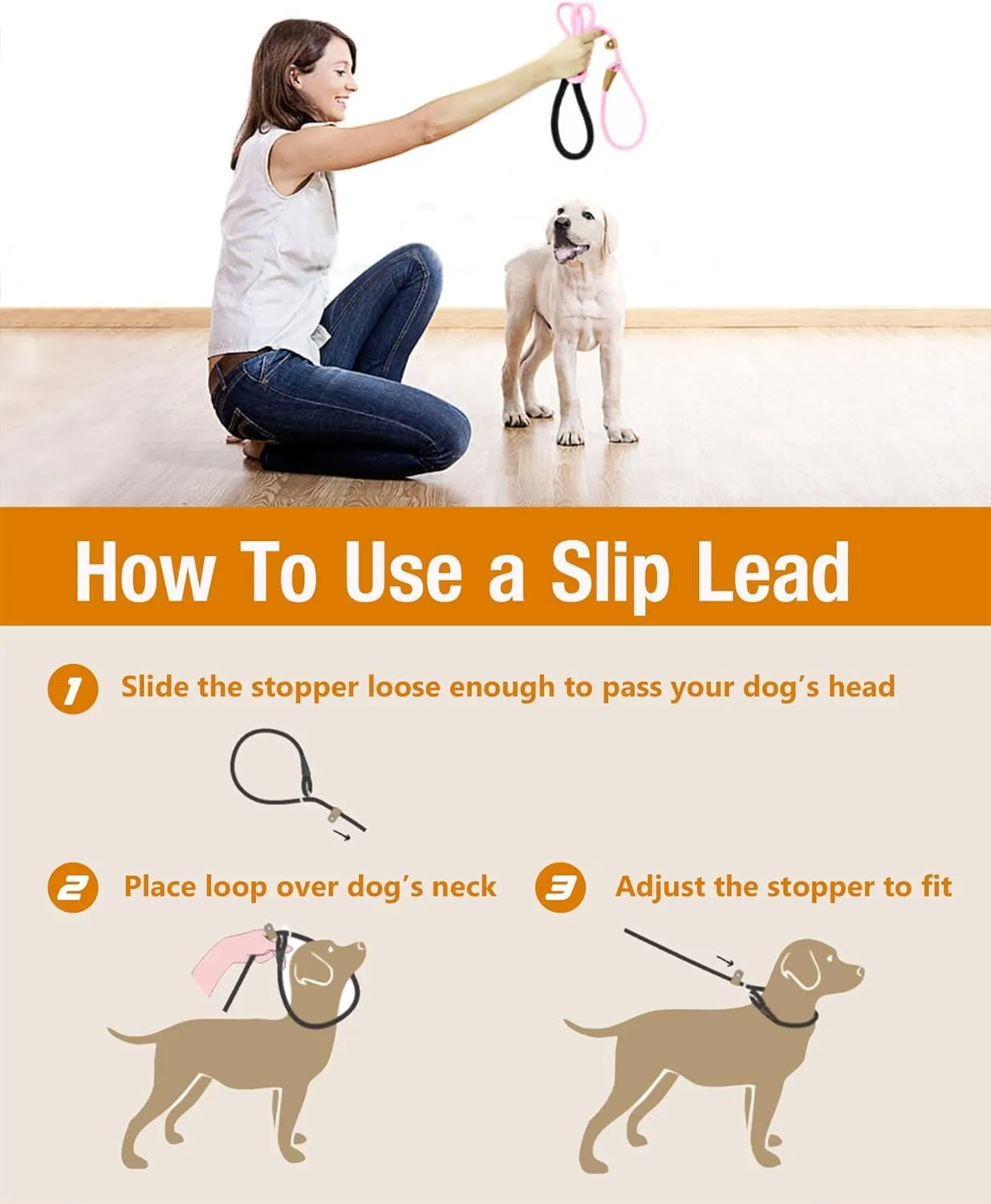 lynxking Dog Leash Slip Lead 5 6 8 FT Dog Training Leash Strong Heavy Duty Braided No Pull Training Lead Leashes