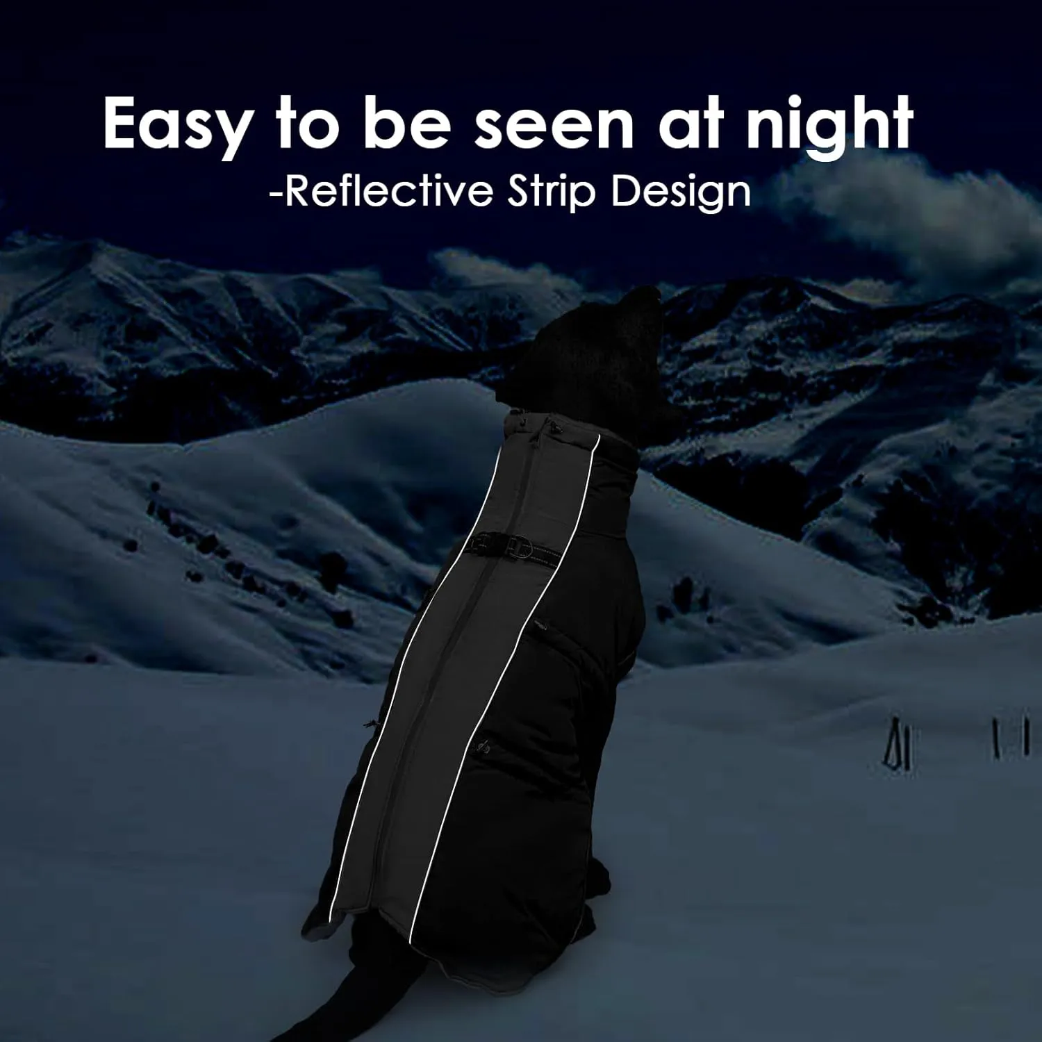 Medium Dog Coat - Warm Zip Up Snowsuit Dog Harness Vest, Reflective, Water-Resistant, Black