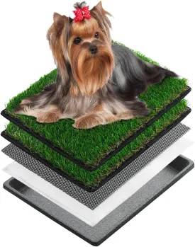 MEEXPAWS Dog Grass Pee Pads for Dogs with Tray | Extra Small 17 x 13 in for Puppy Less Than 6 lbs | 2 Artificial Grass Pads Replacement | Rapid Drainage | Indoor Dog Litter Box | Hemmed Edge