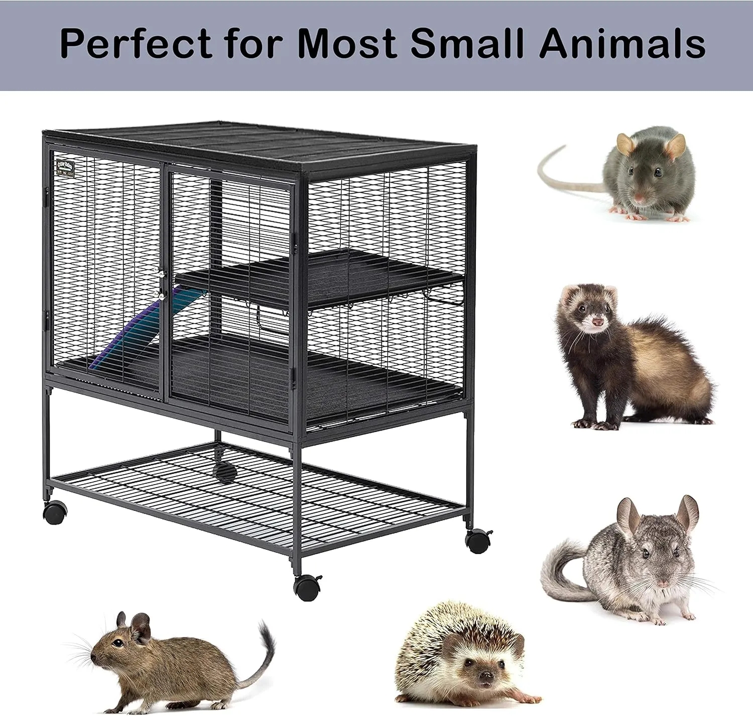 MidWest Homes for Pets Deluxe Critter Nation Single Unit Small Animal Cage, Assembled Cage is 91.44 L x 60.96 W x 62.23 H centimeters Gray Quartz, Model 161