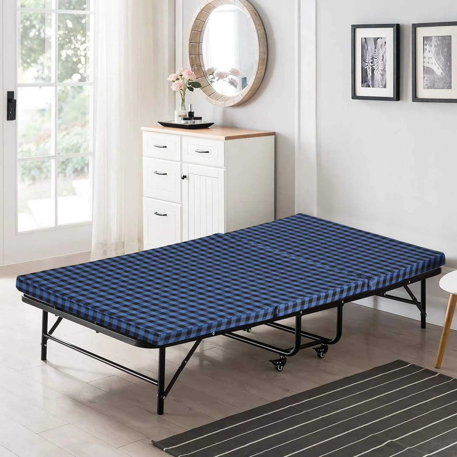 MOROFEEL 3 Inch UHD Foam Three Fold Single Bed Reversible Mattress Blue & Black (72 x 35 x 3) || Foldable Lightweight Gadda for Travel Picnic