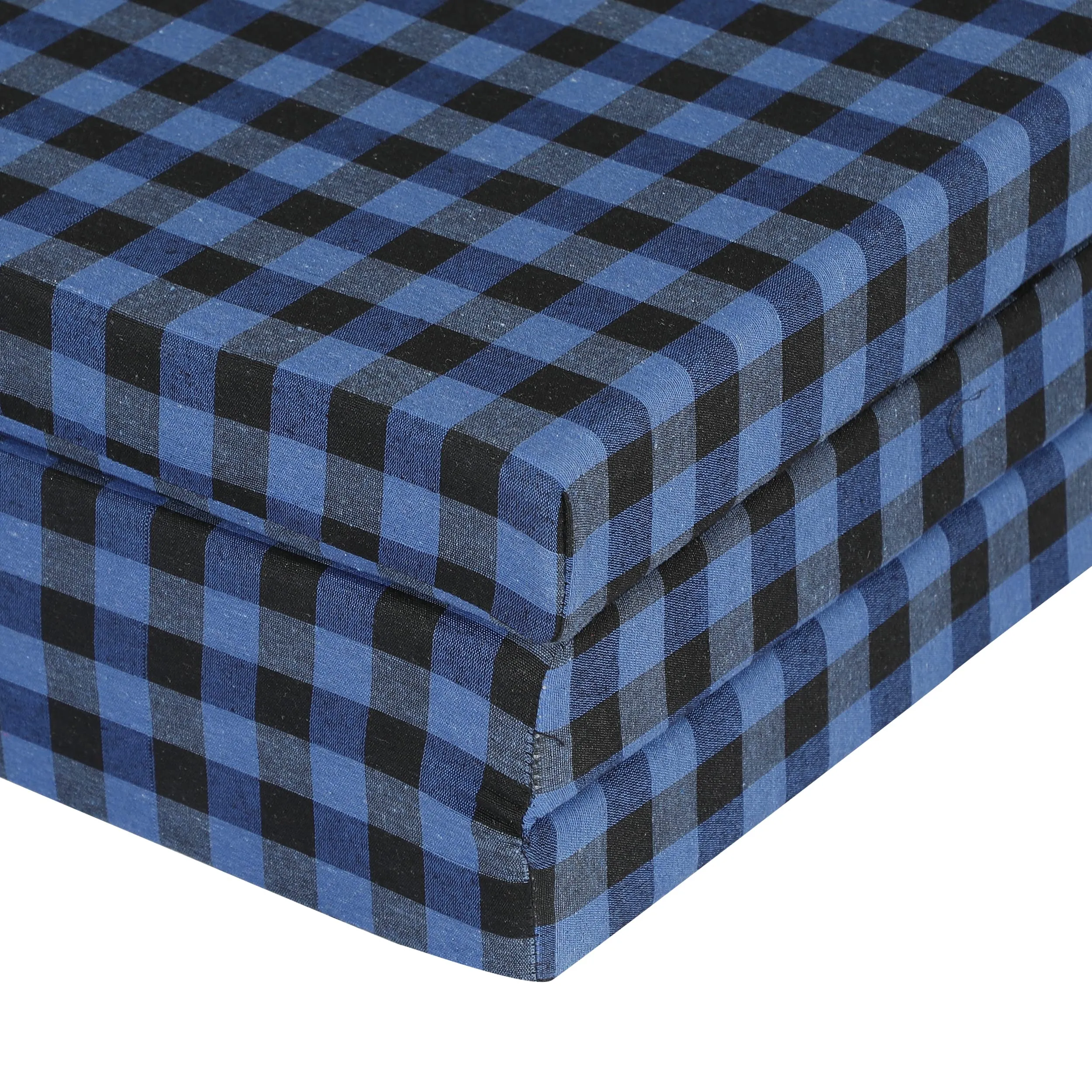 MOROFEEL 3 Inch UHD Foam Three Fold Single Bed Reversible Mattress Blue & Black (72 x 35 x 3) || Foldable Lightweight Gadda for Travel Picnic
