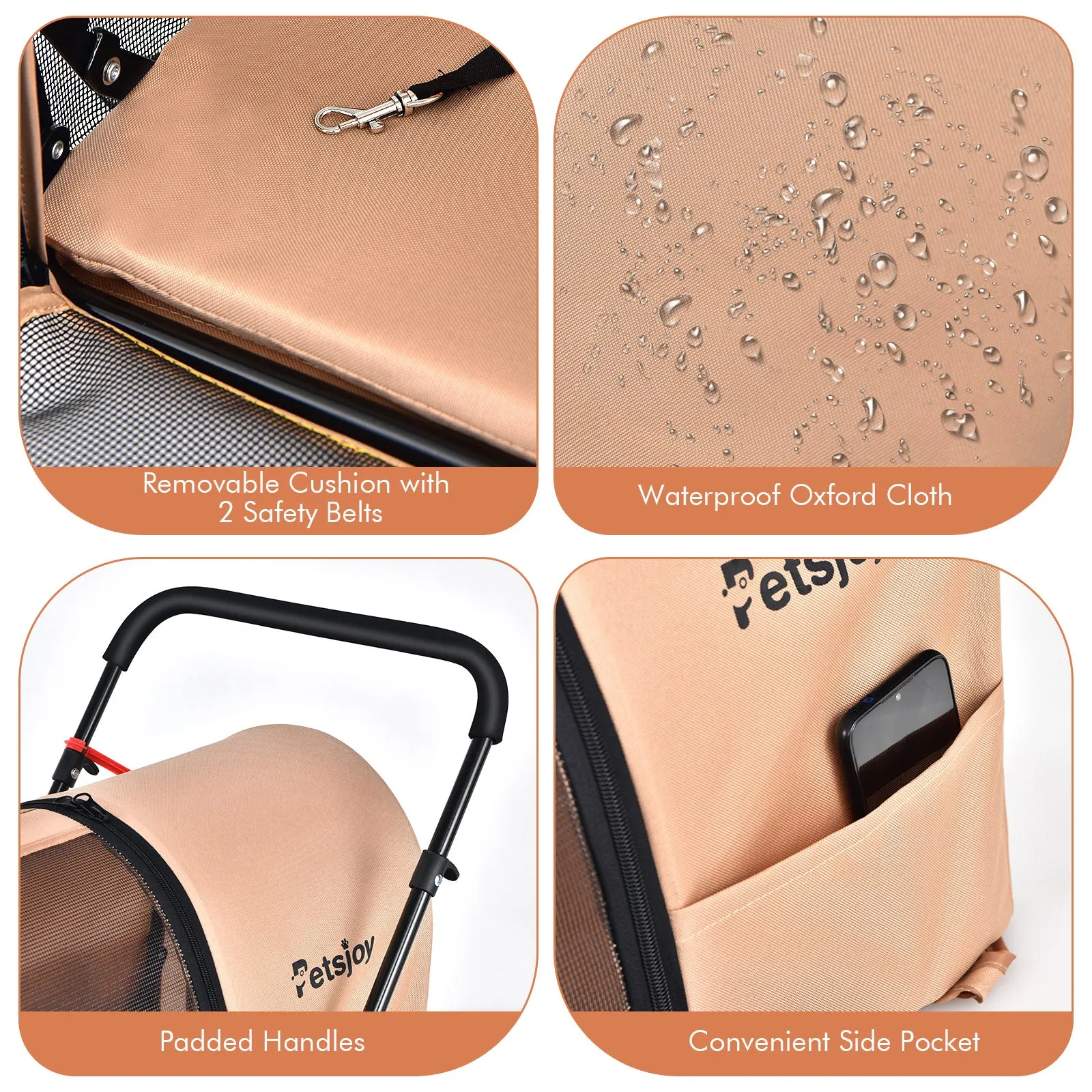 NNECW 4-in-1 Double Pet Stroller with Detachable Carrier for Cats Travel-Beige
