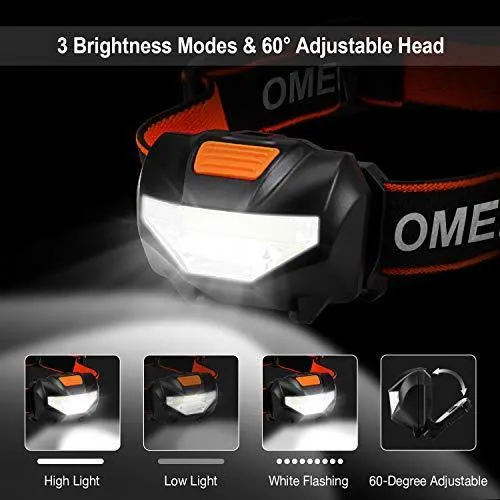 OMERIL Headlamp Flashlight, 2 Packs Super Bright LED Headlamp with 3 Modes, 6 x AAA Battery Operated(Included), Waterproof COB Head Lamp for Kids & Adults, Camping, Hiking, Cycling, Running, Fishing