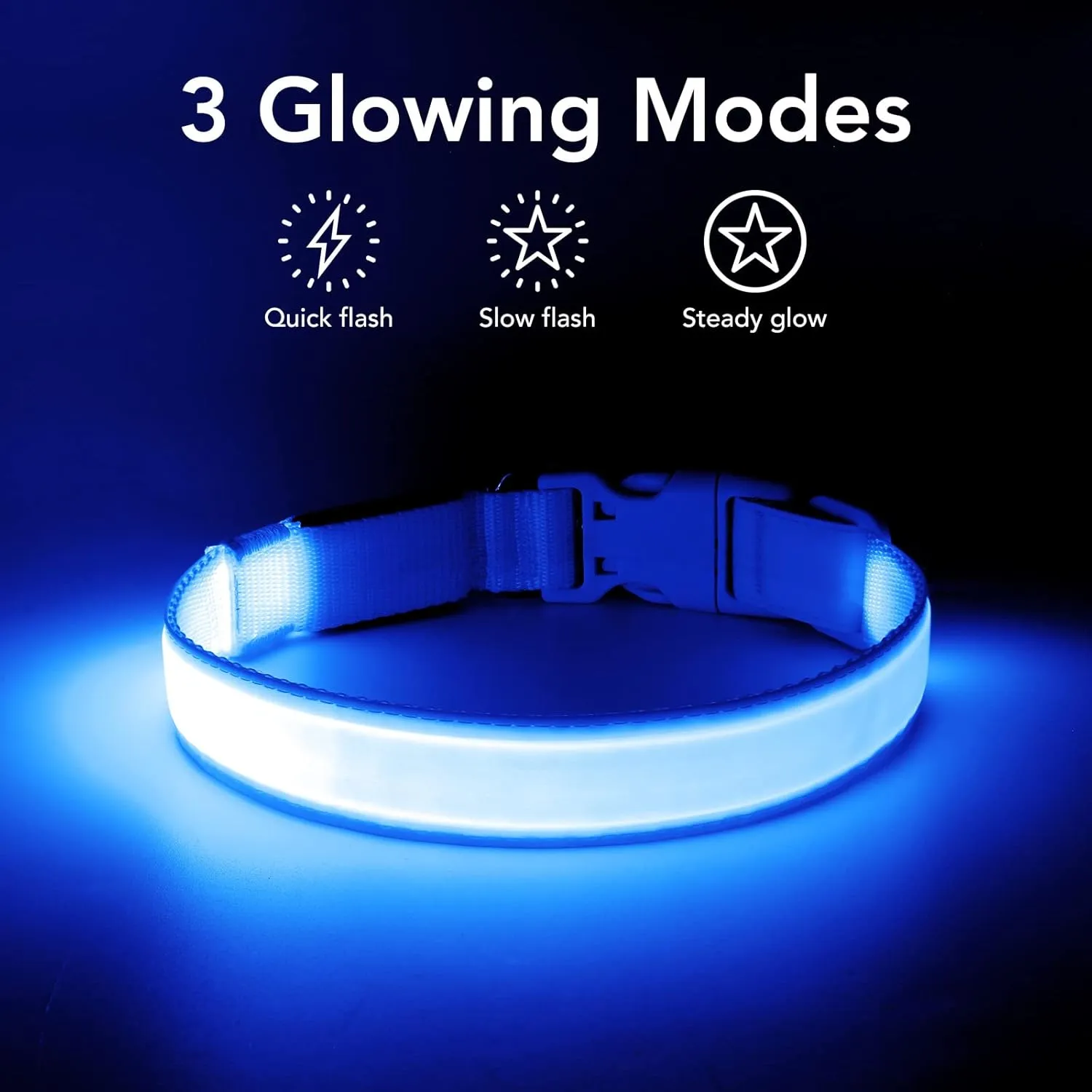 Only Half The Collar Lights LED Dog Collar Light Up Dog Collars USB Rechargeable, Adjustable Size Heavy Duty TPU Nylon Webbing Glow Safety Basic Dog Collars for Large Medium Dogs (M, Royal Blue)