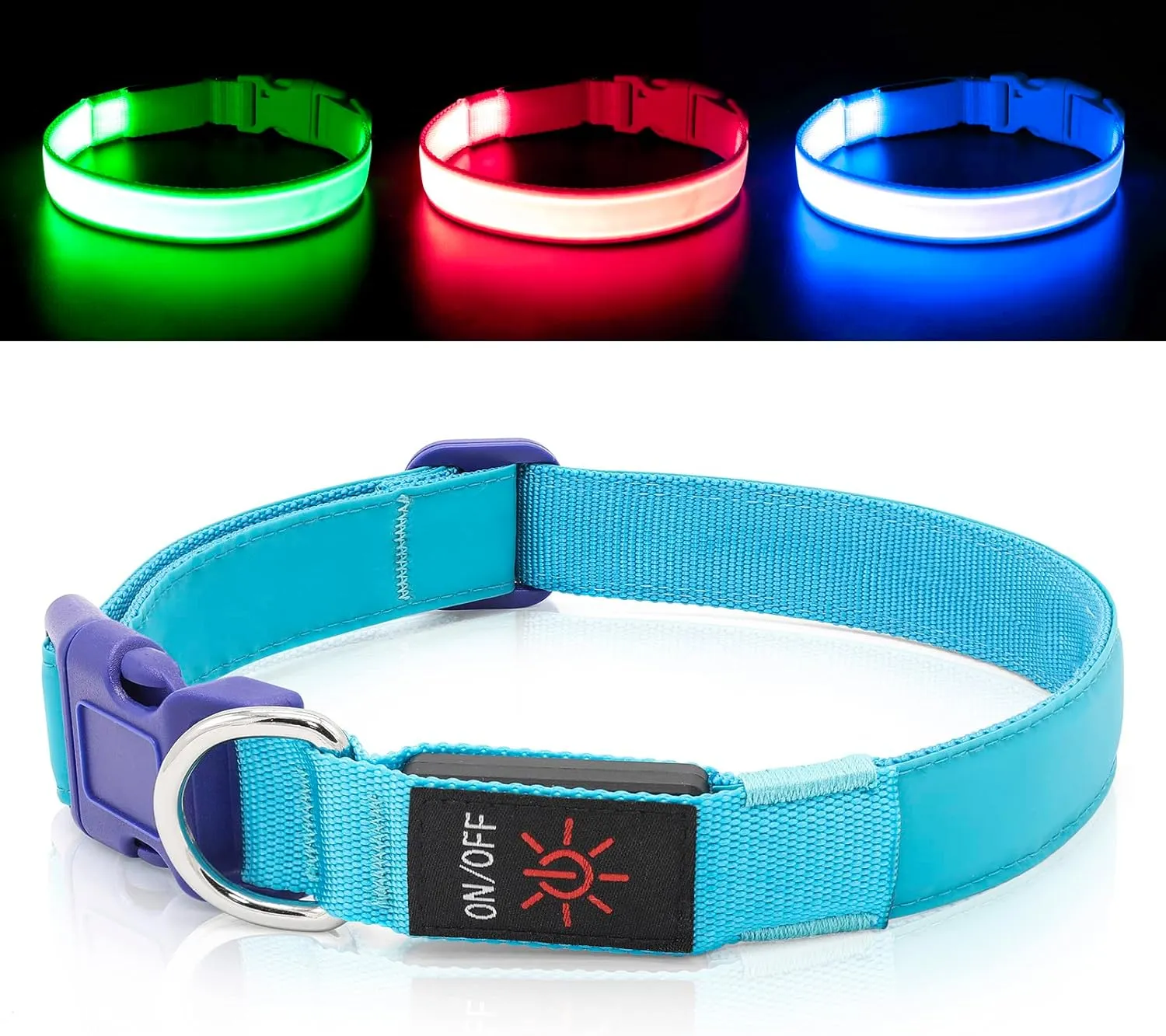 Only Half The Collar Lights LED Dog Collar Light Up Dog Collars USB Rechargeable, Adjustable Size Heavy Duty TPU Nylon Webbing Glow Safety Basic Dog Collars for Large Medium Dogs (M, Royal Blue)