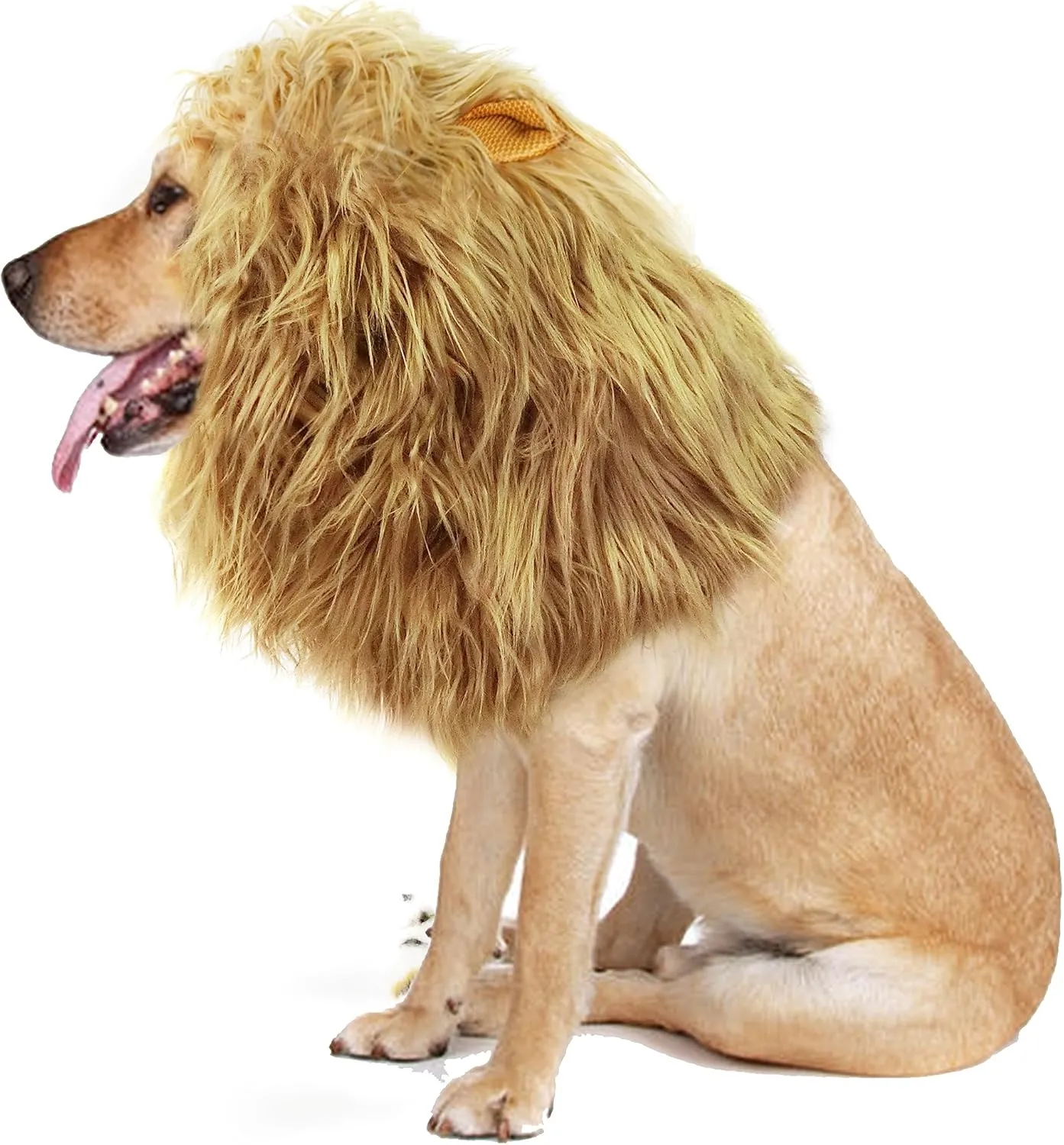 Onmygogo Lion Mane Wig for Dogs with Ears, Funny Pet Costumes for Halloween Christmas (Size M, Yellow)