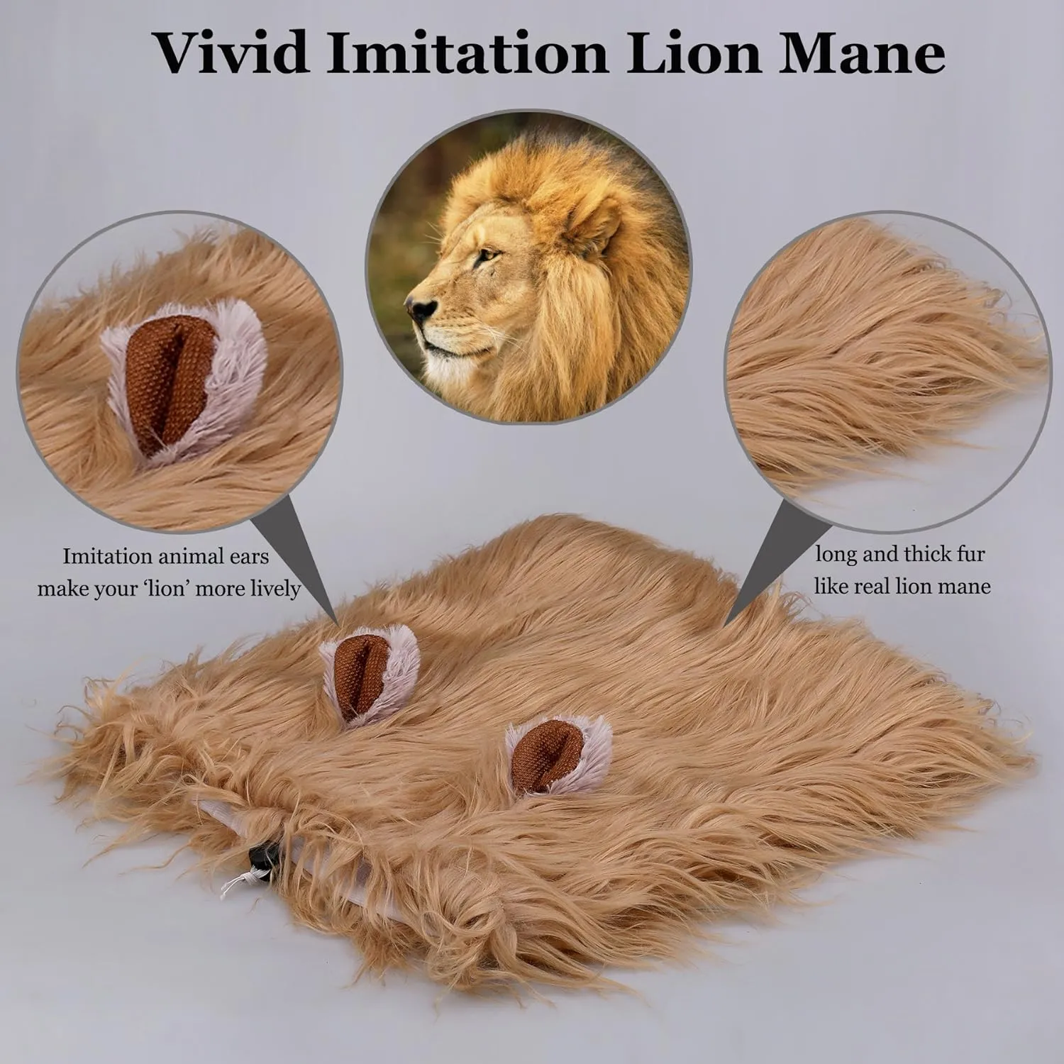 Onmygogo Lion Mane Wig for Dogs with Ears, Funny Pet Costumes for Halloween Christmas (Size M, Yellow)