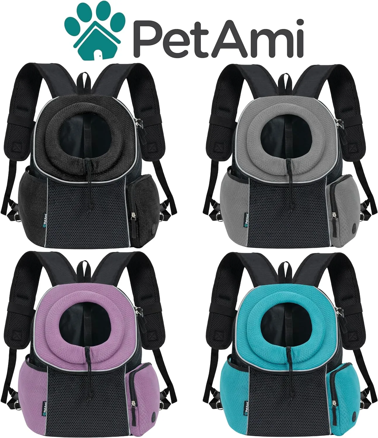 PetAmi Adjustable Cat & Dog Front Chest Carrier Backpack, Ventilated for Hiking & Camping, Max 14 lbs, Purple
