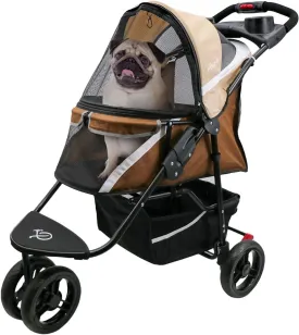 Petique Revolutionary Durable Pet Stroller, Easy Fold, Quality mesh Windows, Large Storage Basket, Secure Cup Holder Tray, Small/Medium Dogs, Cats and Pets, Supports up to 55LBS - Milkyway (Brown)