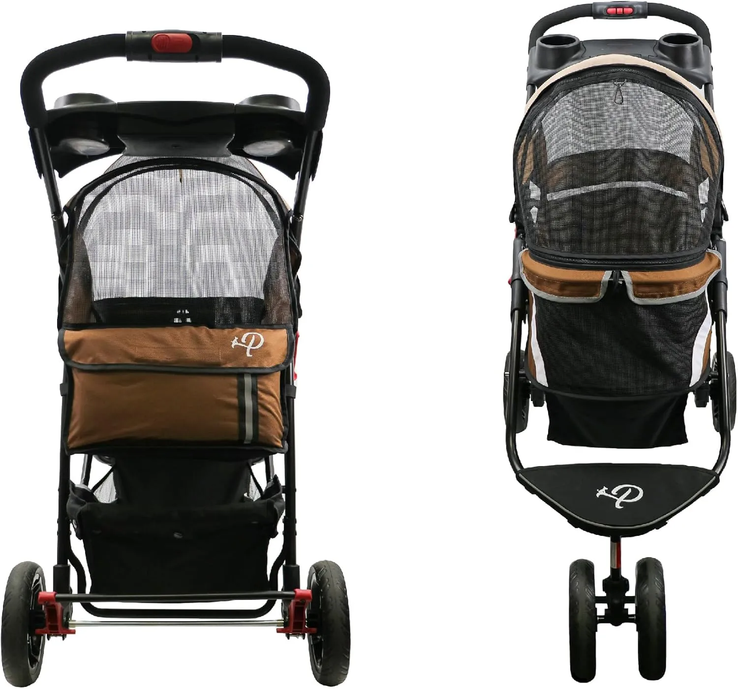 Petique Revolutionary Durable Pet Stroller, Easy Fold, Quality mesh Windows, Large Storage Basket, Secure Cup Holder Tray, Small/Medium Dogs, Cats and Pets, Supports up to 55LBS - Milkyway (Brown)