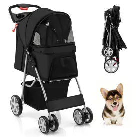 PETSITE Folding Dog Stroller, Pet Stroller for Small Medium Dogs & Cats, Pet Travel Carrier with 4 Lockable Wheels, Cup Holder, Removable Liner and Storage Basket