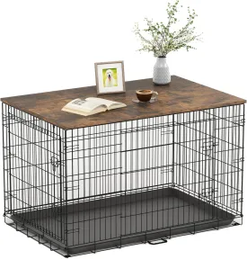 Piskyet Dog Crate Topper Wood Countertop for 48 42 36 30 24 inch Dog Cage, Dog Crate Cover,Dog Kennel Topper(Crate Not Include) (Rustic Brown, for 42 Inch Crate)