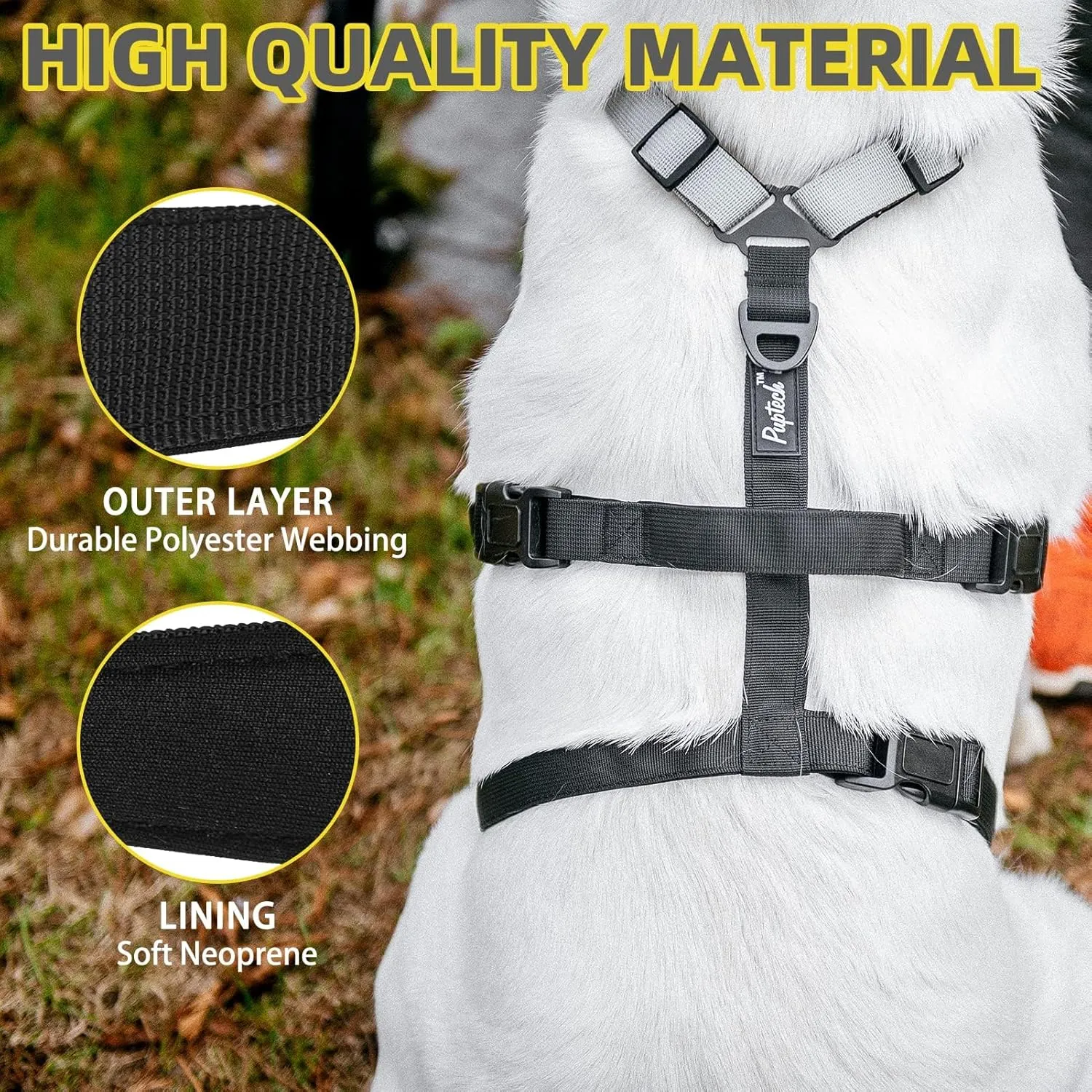 PUPTECK Escape Proof Dog Harness - No Pull Soft Padded Full Body Pet Halter Harness with Lift Handle for Small Medium Large Doggies Walking Hiking Hunting, SnowWhite & Black, M