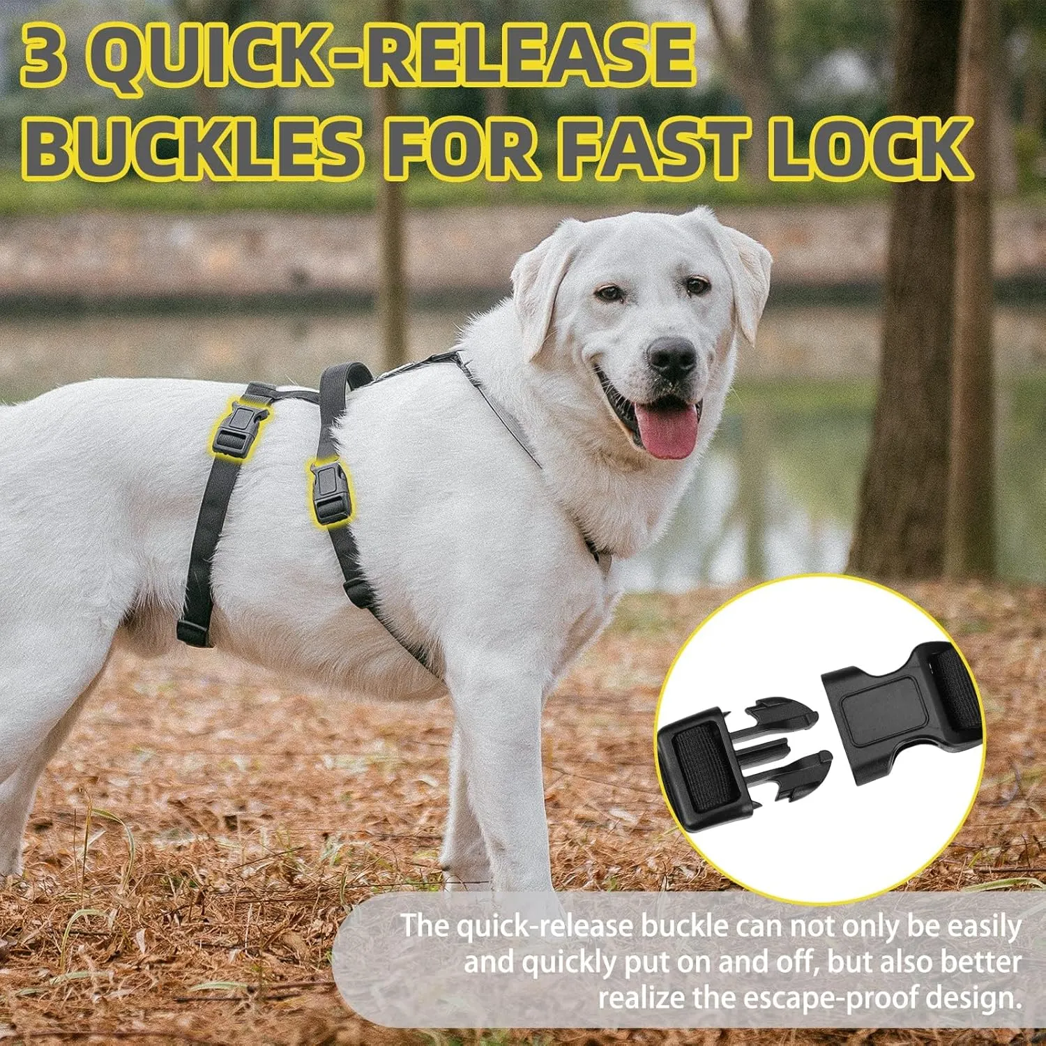 PUPTECK Escape Proof Dog Harness - No Pull Soft Padded Full Body Pet Halter Harness with Lift Handle for Small Medium Large Doggies Walking Hiking Hunting, SnowWhite & Black, M