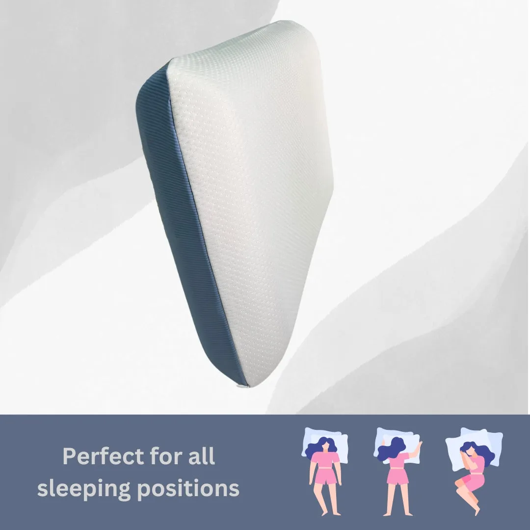 QQbed Essentials Memory Foam Bed Pillow for Pressure Relief, Adaptive Memory Foam Pillow with Washable Knit Cover, Standard, 24 x 16 in x 5.5 in, White / Blue