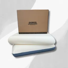 QQbed Essentials Memory Foam Bed Pillow for Pressure Relief, Adaptive Memory Foam Pillow with Washable Knit Cover, Standard, 24 x 16 in x 5.5 in, White / Blue