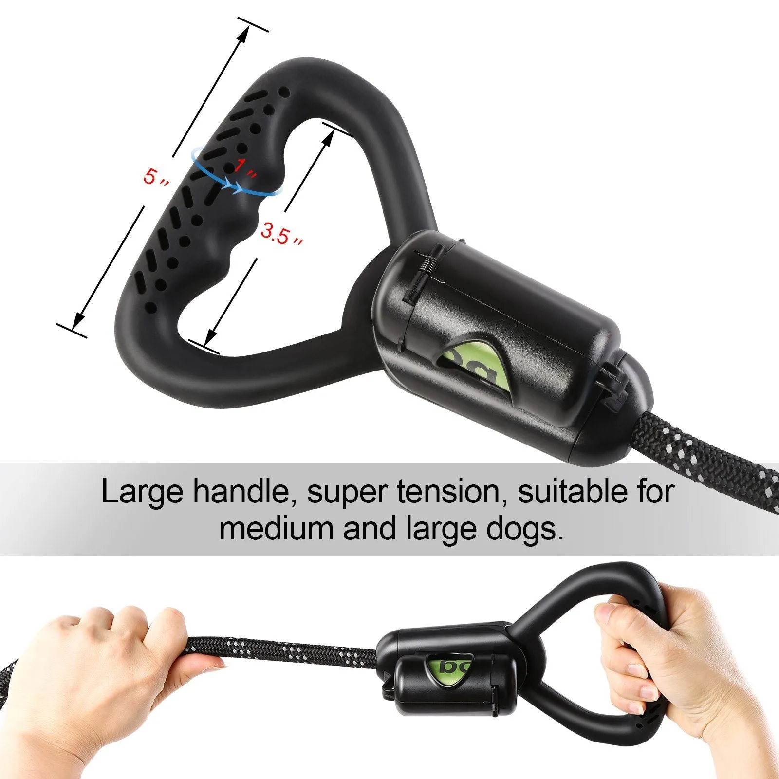 Reflective Durable 2-in-1 Dog Leash 5ft Hands-Free Waste Bag Dispenser