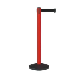 Retractable Belt Barrier Stanchion, Sloped Base, Red Post, 9 ft Belt - Montour Line MS630