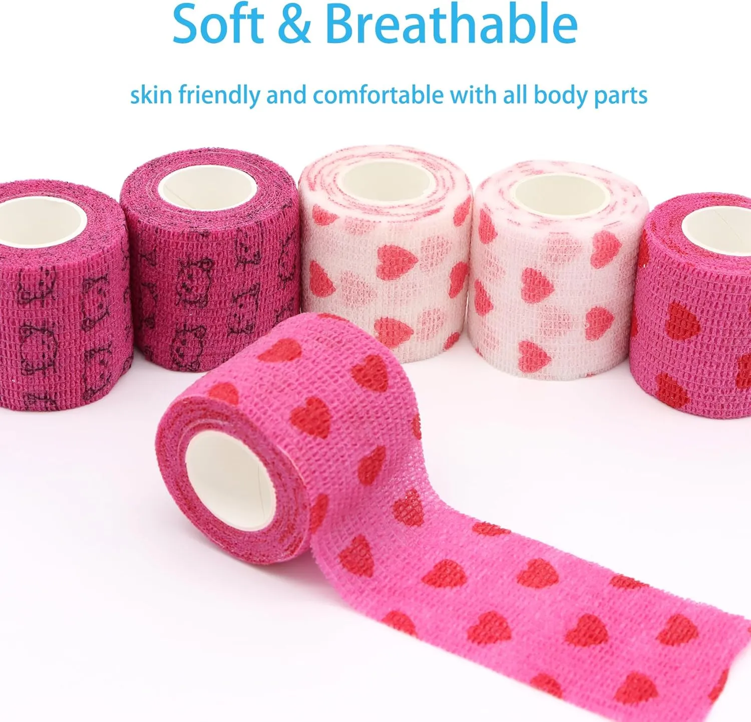 Self Adhesive Bandage Wrap Animal Cohesive Bandage Self Adherent Wrap First Aid Tape for Dogs Cats Horses Birds & Wrist Healing Ankle Sprain (2 Inch Heart 6 Rolls)