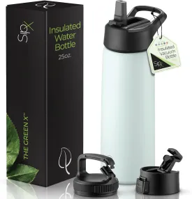 SipX Triple-Insulated Stainless Steel Water Bottle 25oz. With 3 Lids, BPA-Free Reusable Insulated Water Bottle Keeps Cold 24 Hours, Metal Water Bottle Made Of Sustainable Material For Hiking & Biking