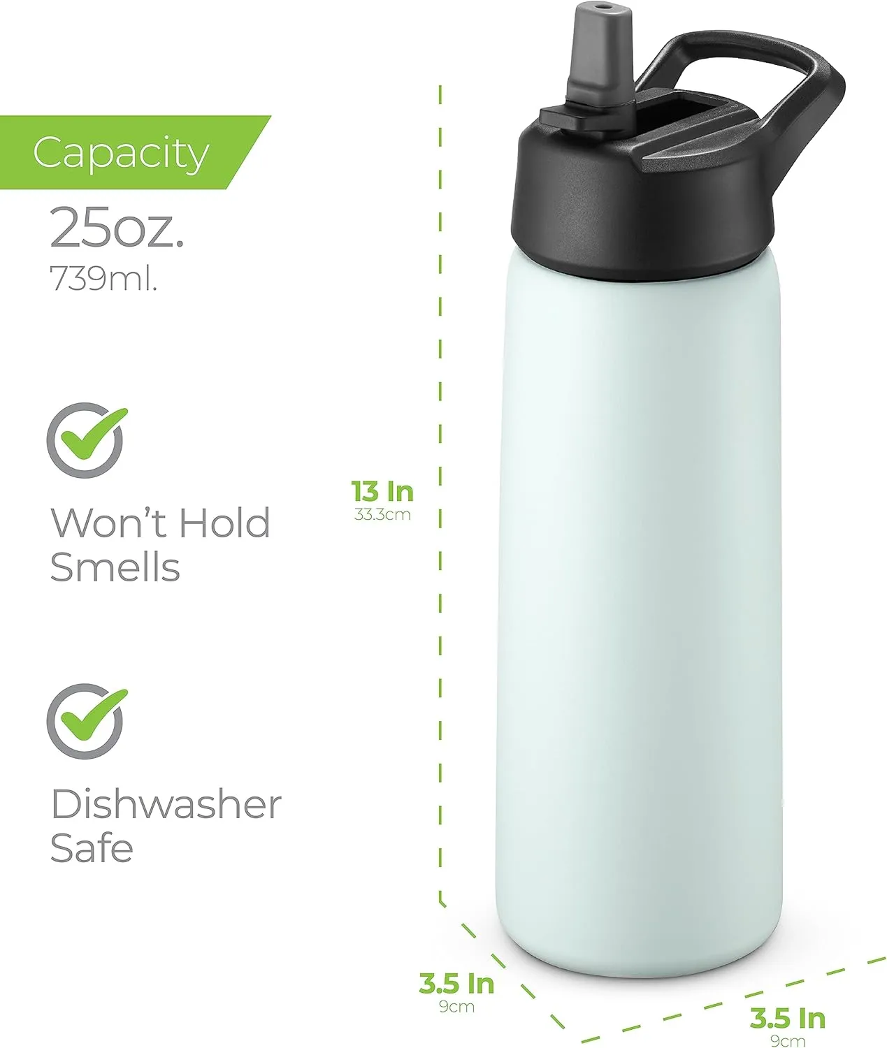 SipX Triple-Insulated Stainless Steel Water Bottle 25oz. With 3 Lids, BPA-Free Reusable Insulated Water Bottle Keeps Cold 24 Hours, Metal Water Bottle Made Of Sustainable Material For Hiking & Biking