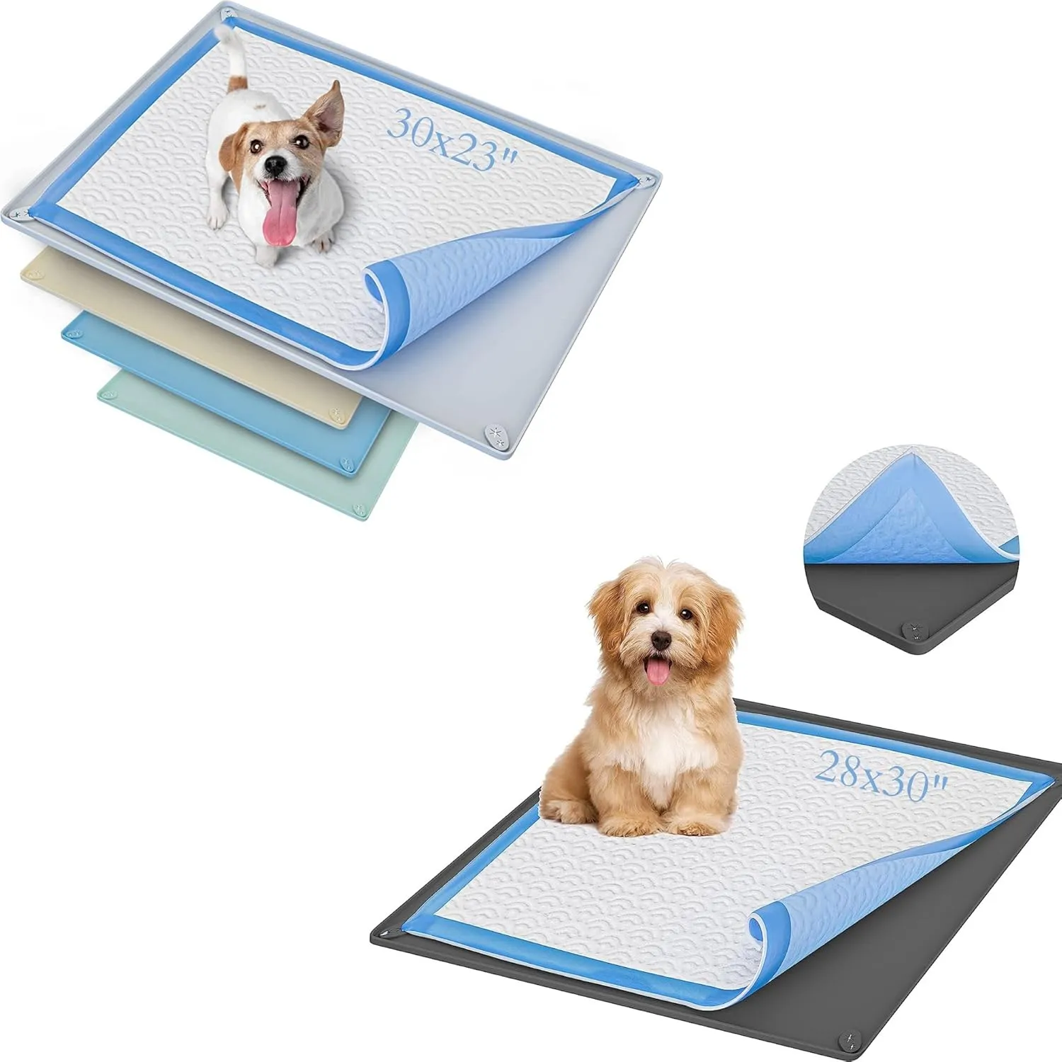 Skywin Dog Puppy Pad Holder Tray 30X23 (Grey)   28x30 (Grey) - Silicone, No Spill Pee Pad Holder for Dogs - Pee Pad Holder Works with Most Training Pads, Easy to Clean and Store