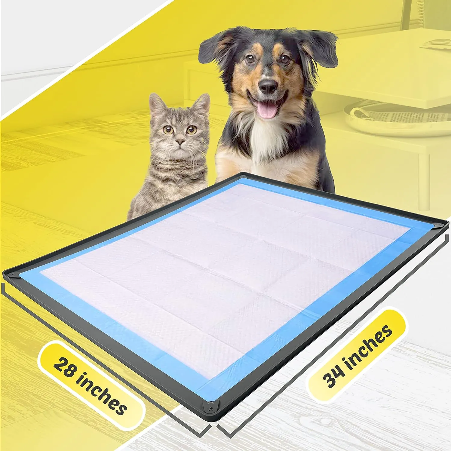 Skywin Pee Pad Holder Tray 28 x 34 Inches, Silicon Puppy Pad Holder, No Spill, Easy to Clean and Store (Grey)