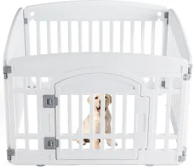 Sweetcrispy Plastic Dog Playpen - 4-Panel 24" Expandable & Durable Pet Fence for Medium Dogs - Indoor & Outdoor Portable Puppy Playpen with Secure Locking Door, White
