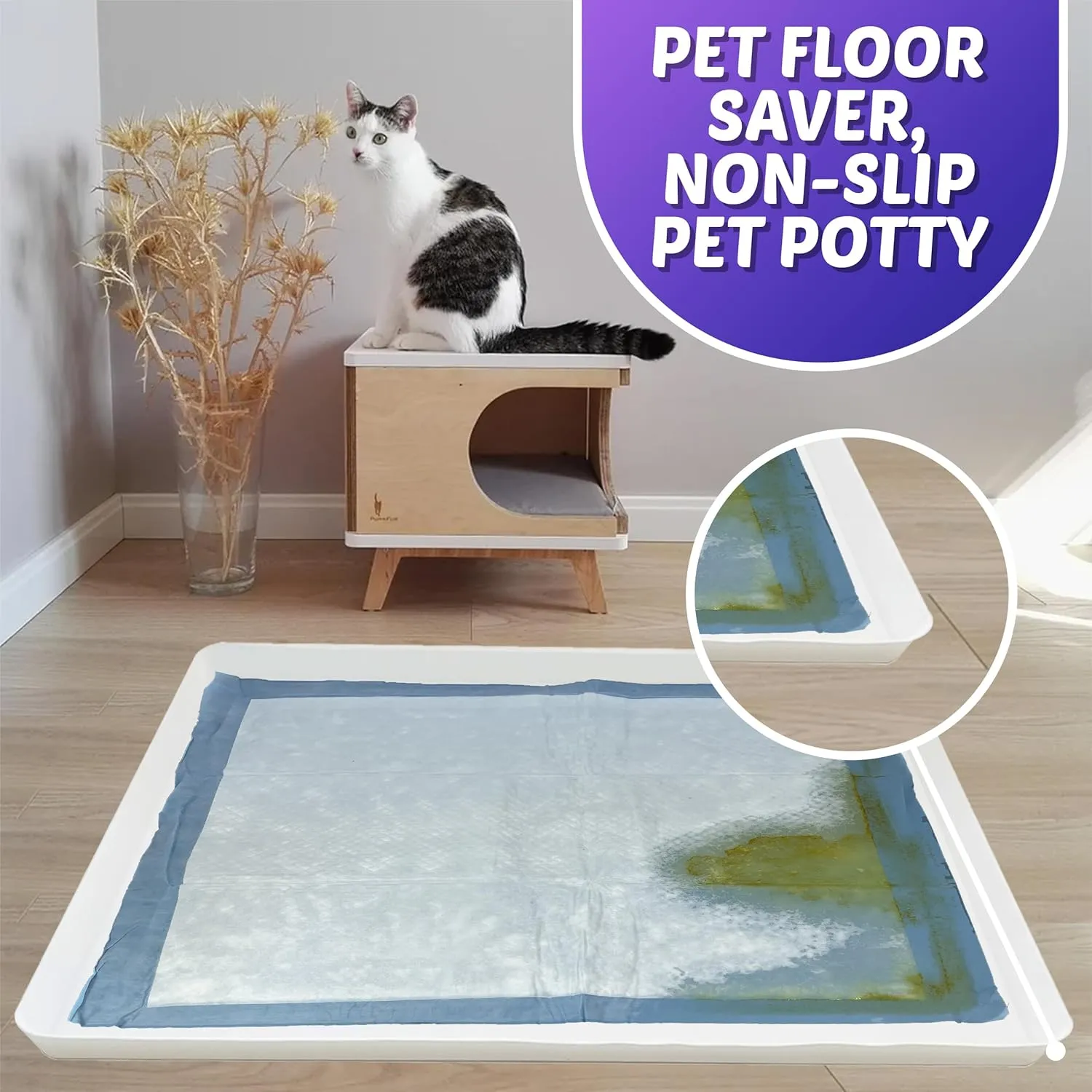 TidyFriend Dog Pee Pad Holder Tray 28 x 34 Inches, Puppy Pad Holder Tray, Easy to Clean and Store Pee Pad Holder for Dogs, Silicon Training Pad Holder, No Spill Puppy Pad Holder (White)