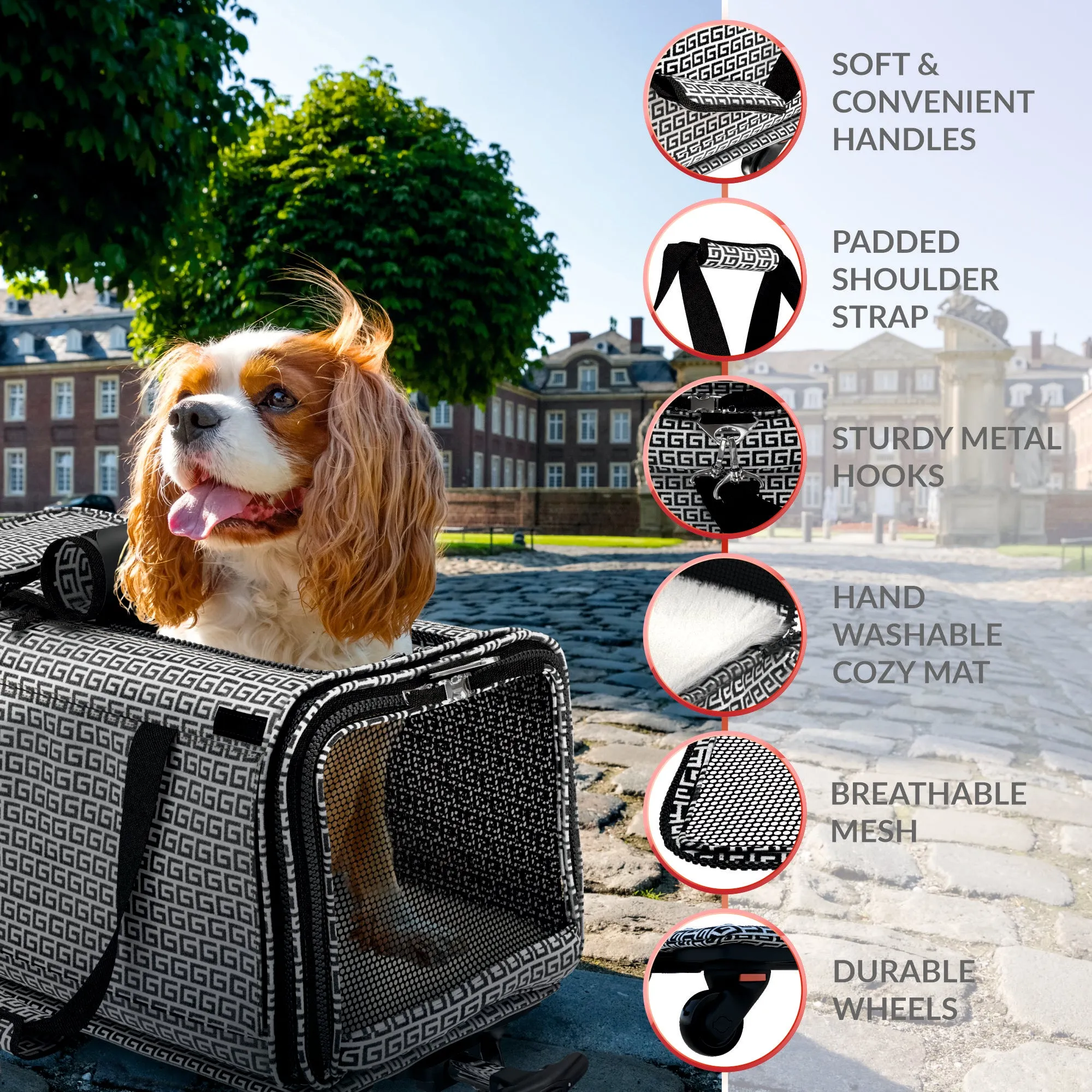TOPITOP Cozzzy Pet Carrier with Wheels Soft Sided, Handle, Breathable Rolling Pet Carrier, Removable Wheels Travel Carrier for Dogs, Cats up to 22 lbs