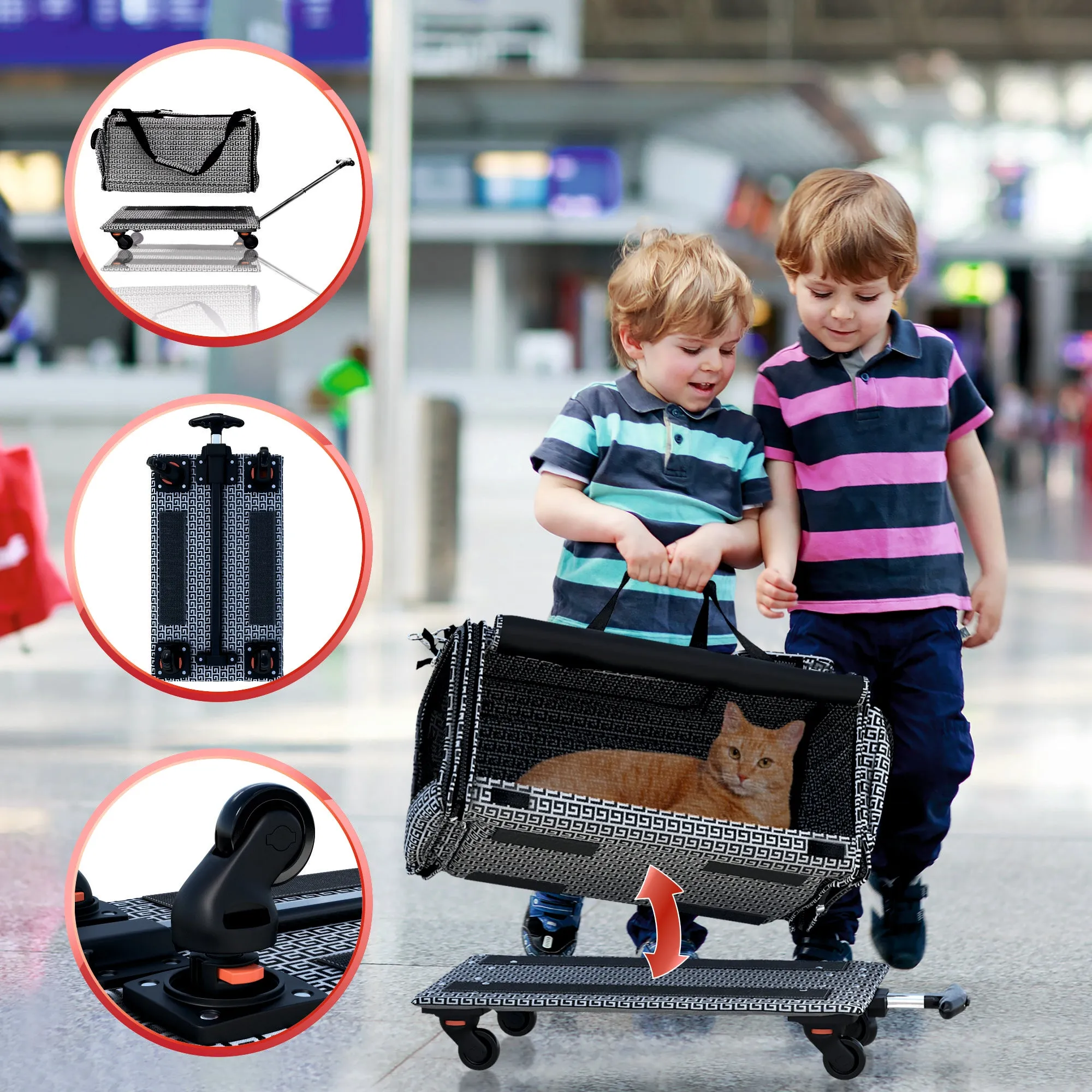 TOPITOP Cozzzy Pet Carrier with Wheels Soft Sided, Handle, Breathable Rolling Pet Carrier, Removable Wheels Travel Carrier for Dogs, Cats up to 22 lbs