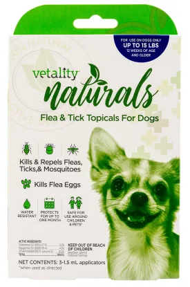 Vetality Naturals Flea & Tick Topicals for Dogs, 3-pk