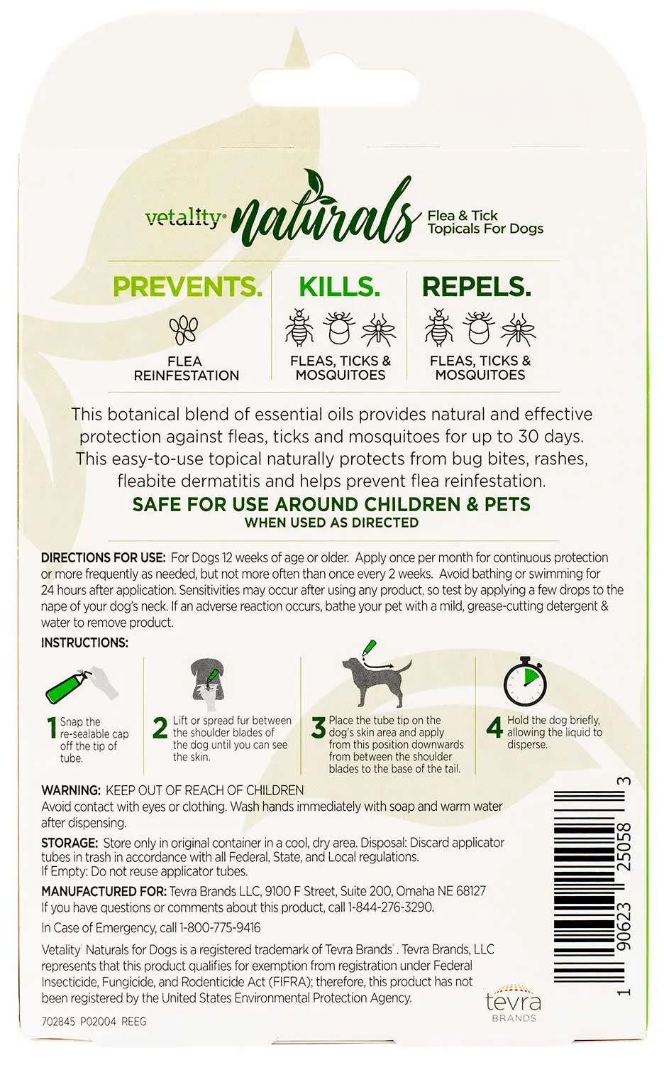 Vetality Naturals Flea & Tick Topicals for Dogs, 3-pk
