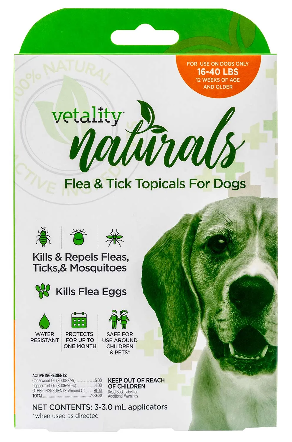 Vetality Naturals Flea & Tick Topicals for Dogs, 3-pk