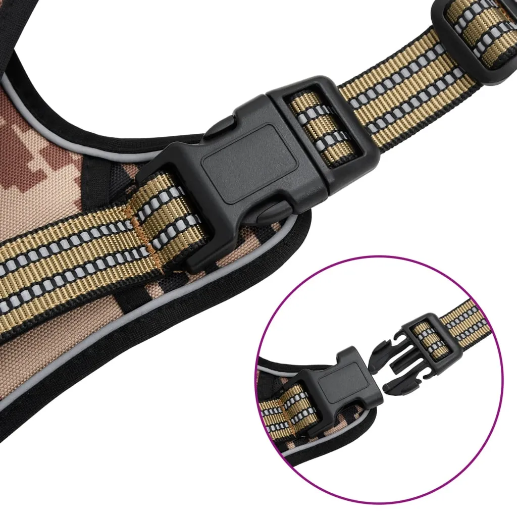 vidaXL Dog Harness with Lead & Collar Adjustable Camouflage Brown L